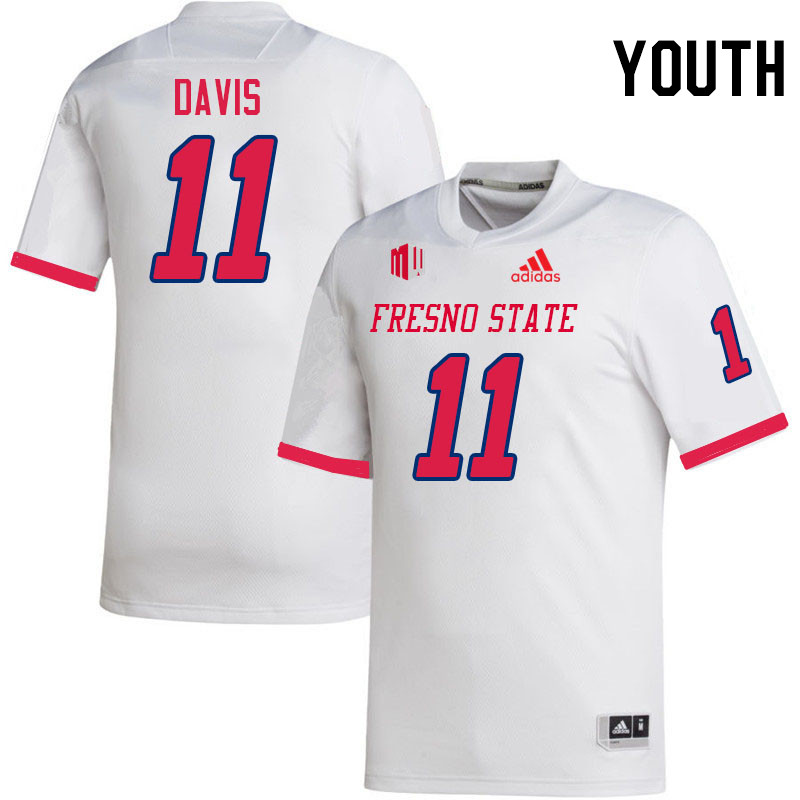 Youth #11 Jayden Davis Fresno State Bulldogs College Football Jerseys Stitched Sale-White